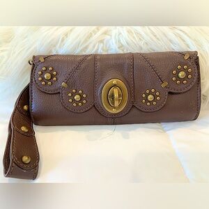 Lockheart Brown Leather Wallet w/ Wristlet Strap